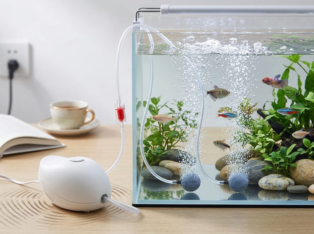 Pam Udara Senyap Akuarium untuk Malaysia yang Stabil — supporting aquarium detail