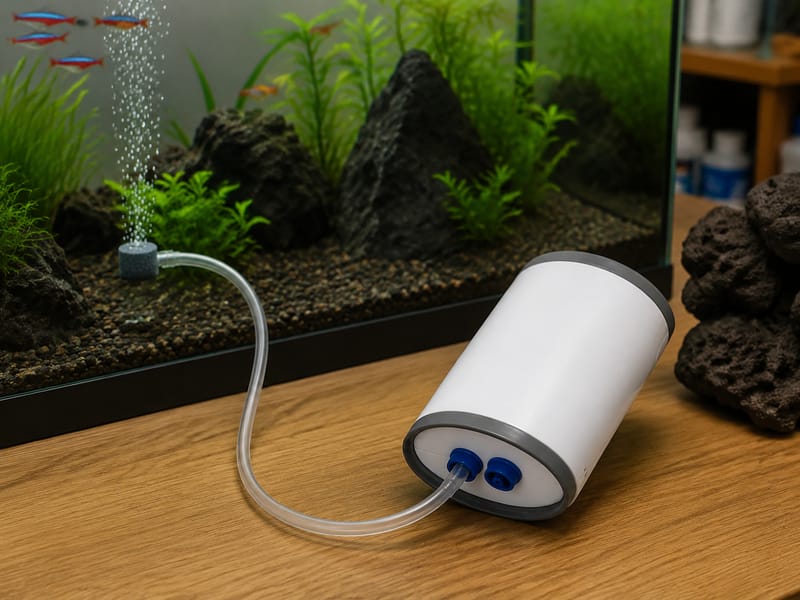 Pam Udara Akuarium Boleh Cas: Panduan Sumber Bekalan — supporting aquarium detail