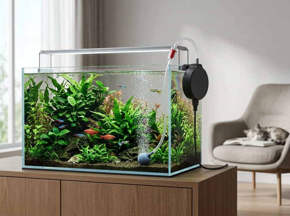 Pam Udara Mini Senyap untuk Akuarium di Malaysia — supporting aquarium detail