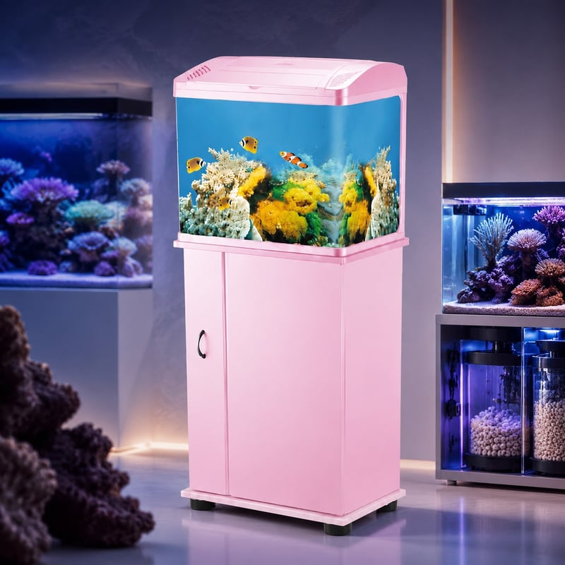 Tangki Ikan Kaca Hadapan Melengkung WK047 dengan Kabinet dan Lampu LED, imej prestasi model WK047 untuk pengedar tangki akuarium dan pasukan sumber