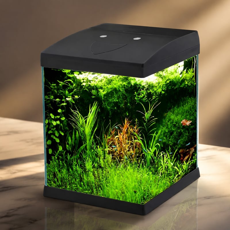 Imej terperinci 5 Tangki Akuarium Kaca Tanpa Bingkai Mini WK072 dengan Lampu LED model WK072 untuk pembeli borong tangki akuarium dan OEM