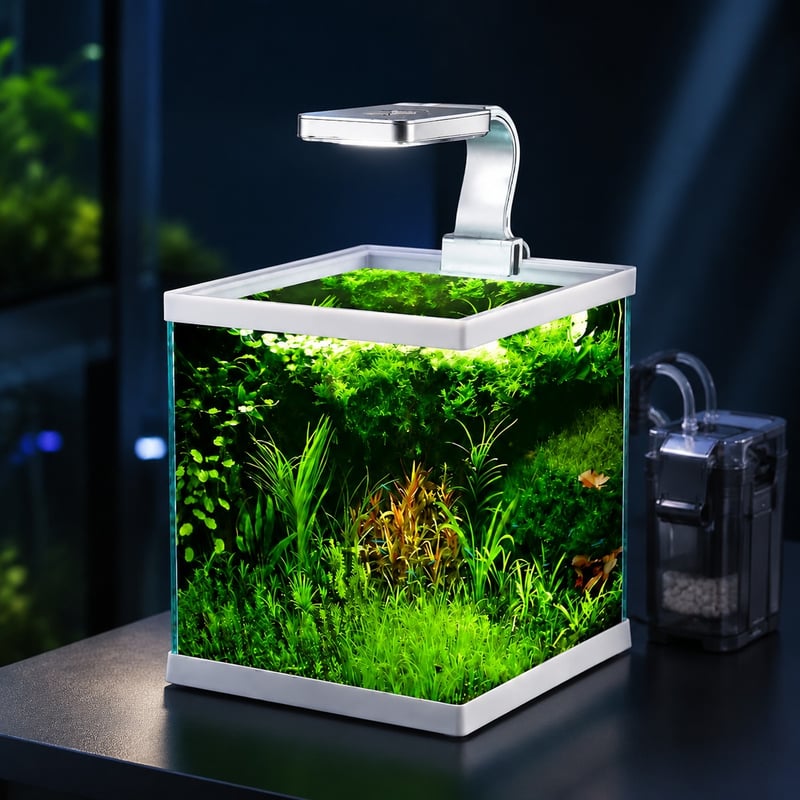 Imej terperinci Tangki Akuarium Mini Tanpa Bingkai Terbuka WK076 dengan Lampu LED model WK076 2 untuk pembeli borong dan OEM tangki akuarium