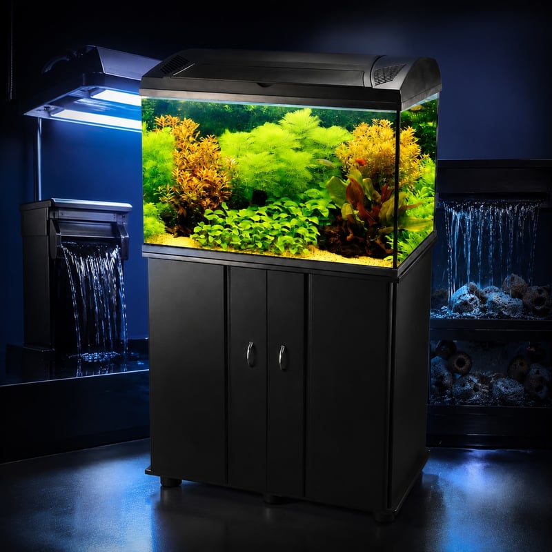 Imej terperinci 2 Tangki Ikan Akuarium Kaca Segi Empat model WK078 untuk pembeli borong dan OEM tangki akuarium