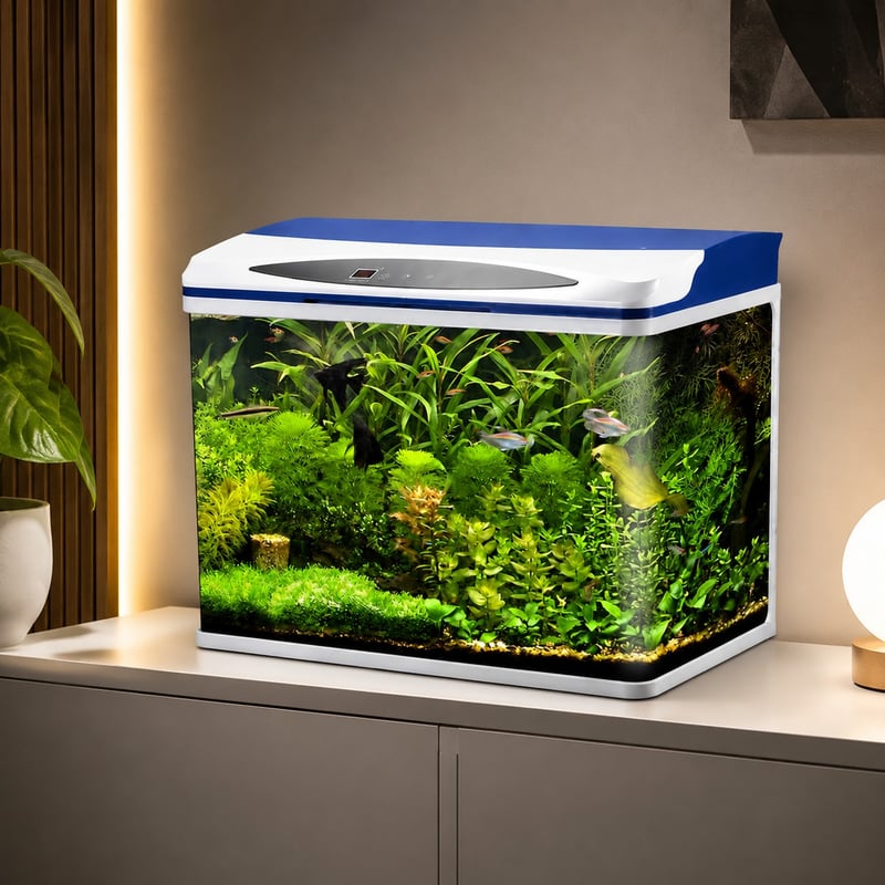 Tangki Ikan Akuarium Kaca WK097 dengan Lampu LED model WK097 imej fungsi untuk pengedar tangki akuarium dan pasukan sumber